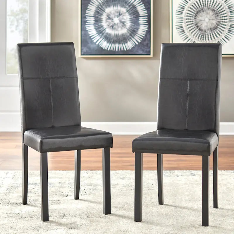 Faux Leather High Back Parson Dining Chair Rubberwood Espresso Legs