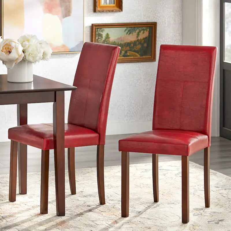 Faux Leather High Back Parson Dining Chair Rubberwood Espresso Legs