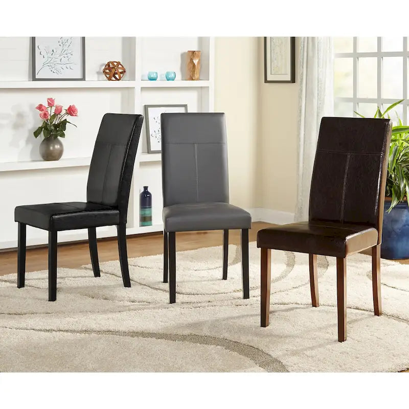 Faux Leather High Back Parson Dining Chair Rubberwood Espresso Legs