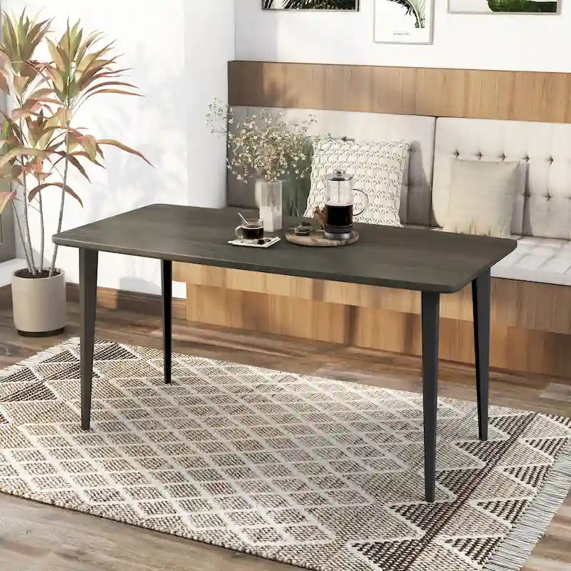 Table à manger 60 pouces en placage d'acacia gris chêne foncé, style moderne du milieu du siècle