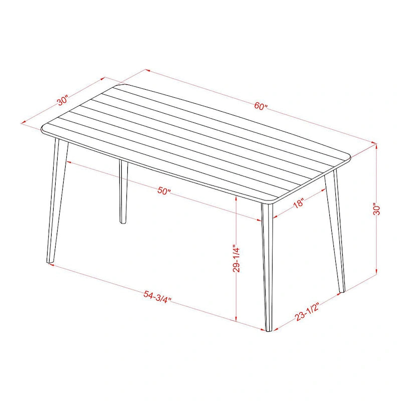 Table à manger 60 pouces en placage d'acacia gris chêne foncé, style moderne du milieu du siècle