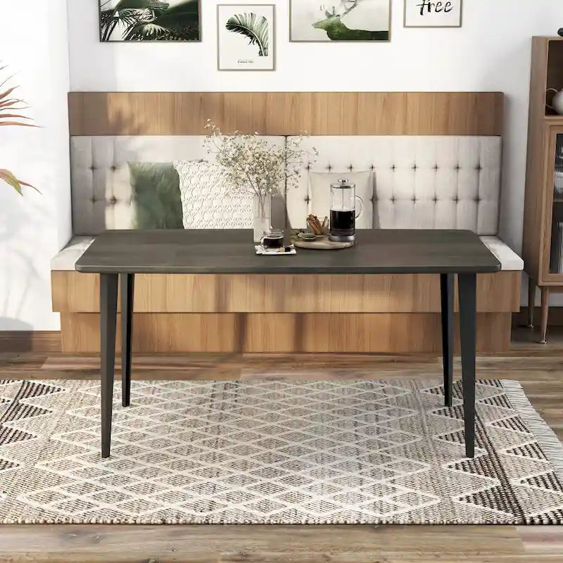 Table à manger 60 pouces en placage d'acacia gris chêne foncé, style moderne du milieu du siècle
