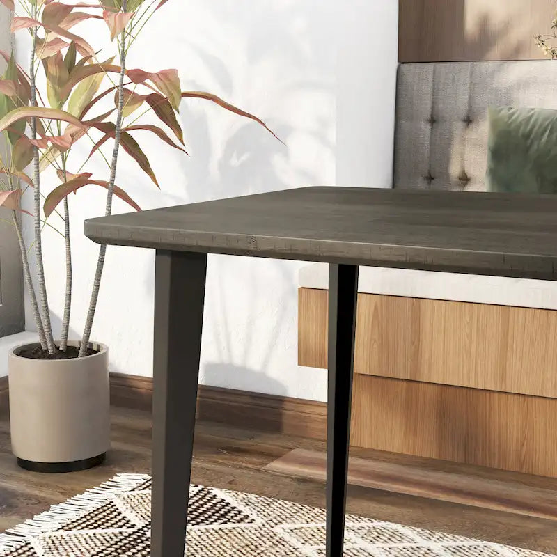 Table à manger 60 pouces en placage d'acacia gris chêne foncé, style moderne du milieu du siècle
