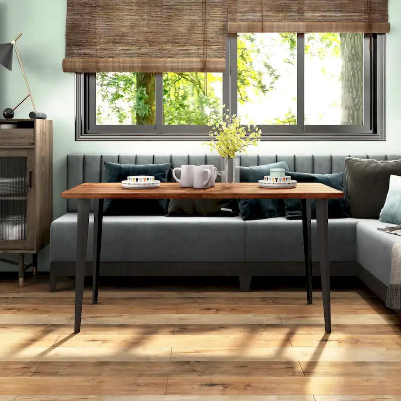 Table à manger 60 pouces en placage d'acacia gris chêne foncé, style moderne du milieu du siècle