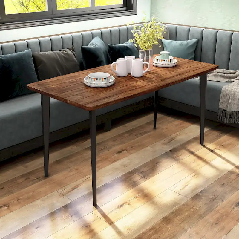 Table à manger 60 pouces en placage d'acacia gris chêne foncé, style moderne du milieu du siècle