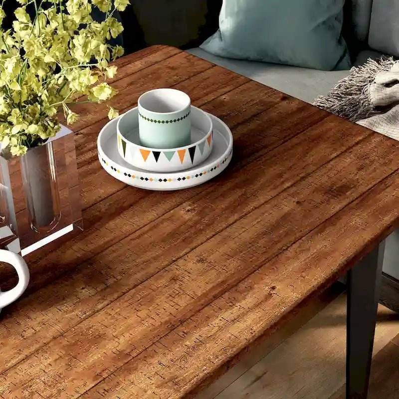 Table à manger 60 pouces en placage d'acacia gris chêne foncé, style moderne du milieu du siècle