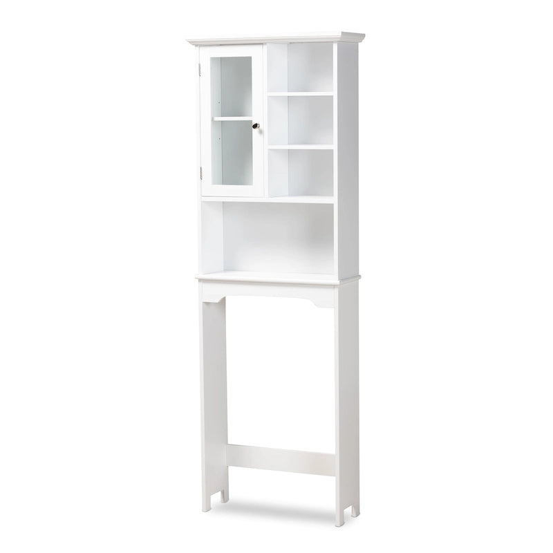 White Glass Door Open Shelf Over-Toilet Bathroom Storage Cabinet