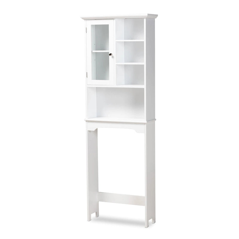 White Glass Door Open Shelf Over-Toilet Bathroom Storage Cabinet
