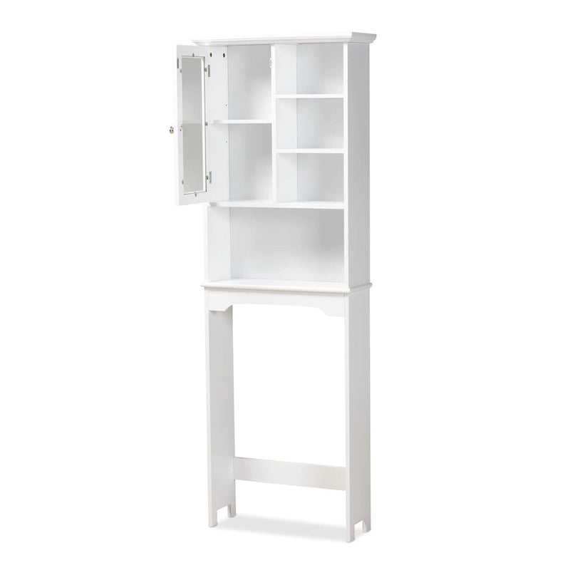 White Glass Door Open Shelf Over-Toilet Bathroom Storage Cabinet