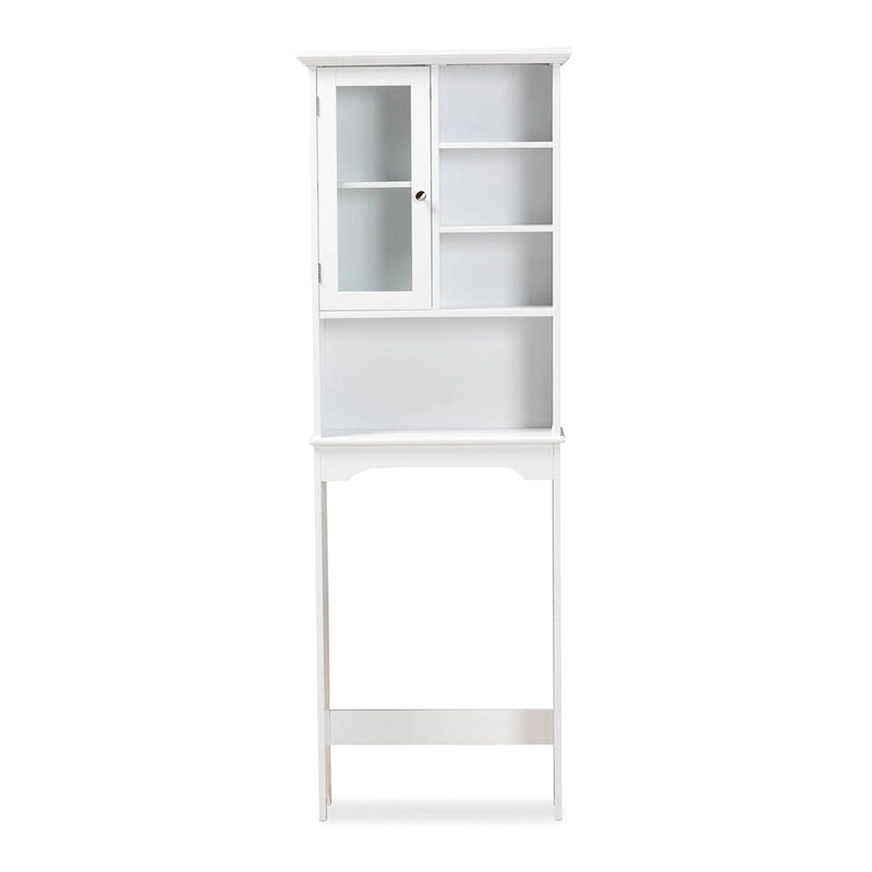 Meuble de Rangement de Salle de Bain Sur-WC avec Étagère Ouverte et Porte en Verre Blanc