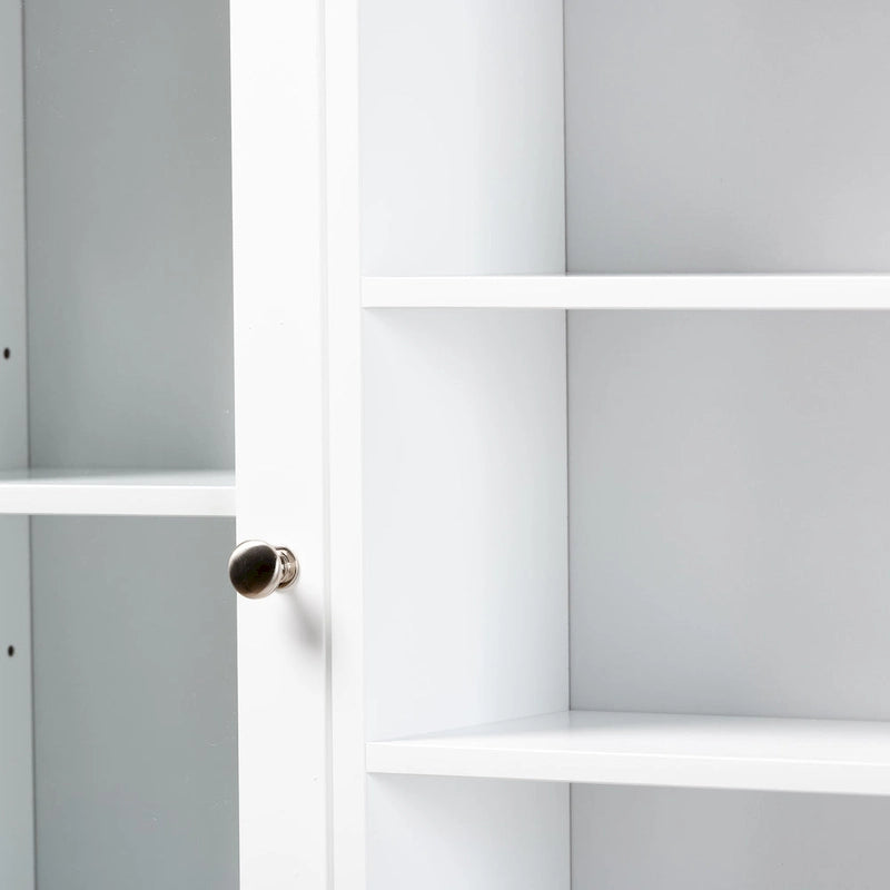 Meuble de Rangement de Salle de Bain Sur-WC avec Étagère Ouverte et Porte en Verre Blanc