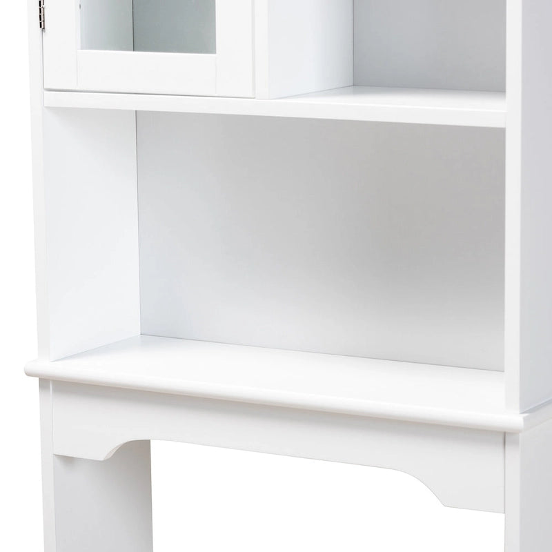 Meuble de Rangement de Salle de Bain Sur-WC avec Étagère Ouverte et Porte en Verre Blanc