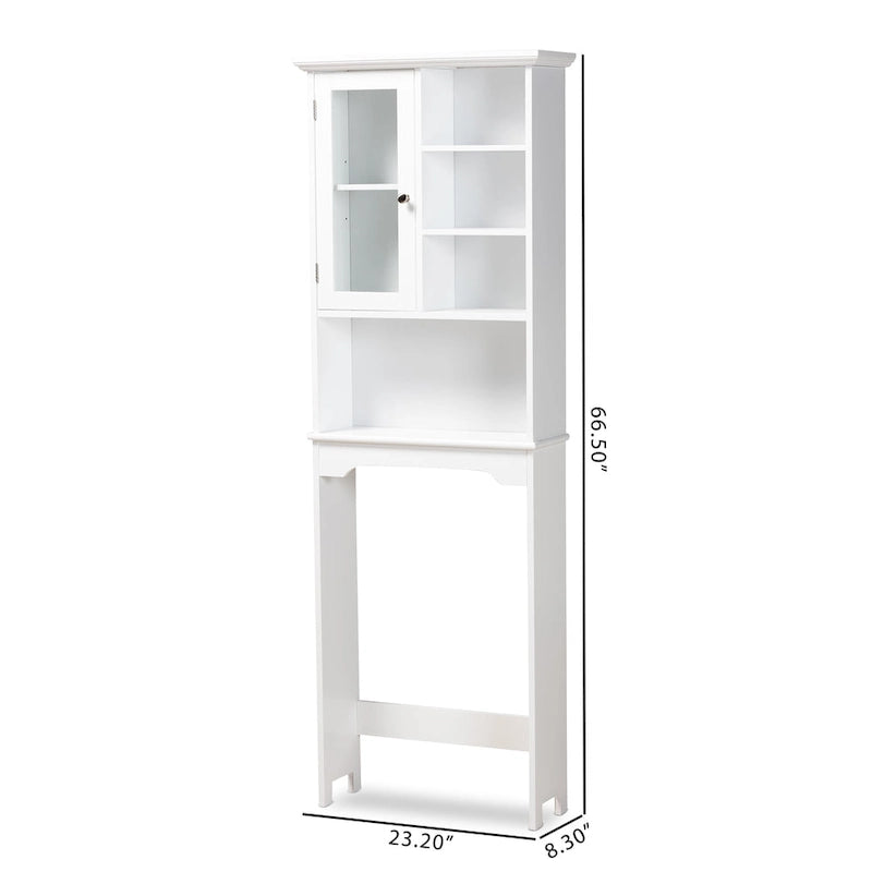 Meuble de Rangement de Salle de Bain Sur-WC avec Étagère Ouverte et Porte en Verre Blanc