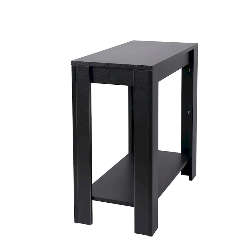 Modern Black Two-Tier MDF Side End Table with Open Storage Shelf