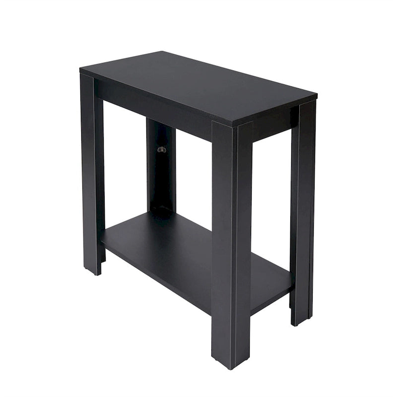 Table d'appoint à deux niveaux en MDF noir moderne avec étagère de rangement ouverte