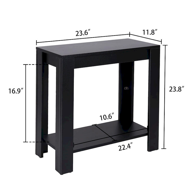 Table d'appoint à deux niveaux en MDF noir moderne avec étagère de rangement ouverte