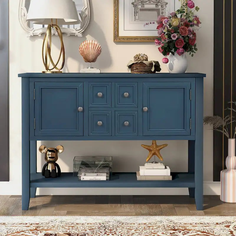 Distressed Finish Solid Wood Buffet Sideboard with Drawers Cabinets Open Shelf