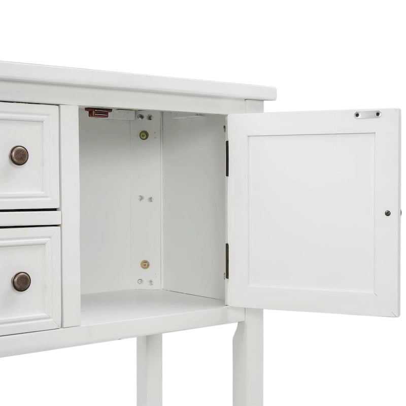 Buffet/bahut en bois massif à finition vieillie avec tiroirs, placards et étagère ouverte