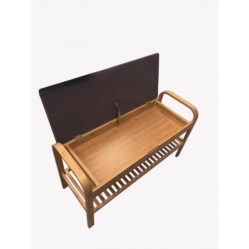 Bamboo Shoe Storage Bench with Grey Padded Linen Cushion