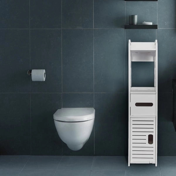 White 4-Tier Freestanding Bathroom Storage Cabinet with Decorative Doors