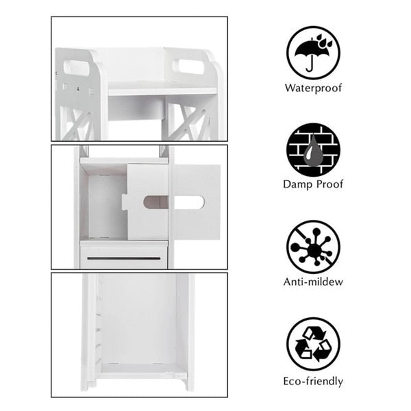 White 4-Tier Freestanding Bathroom Storage Cabinet with Decorative Doors