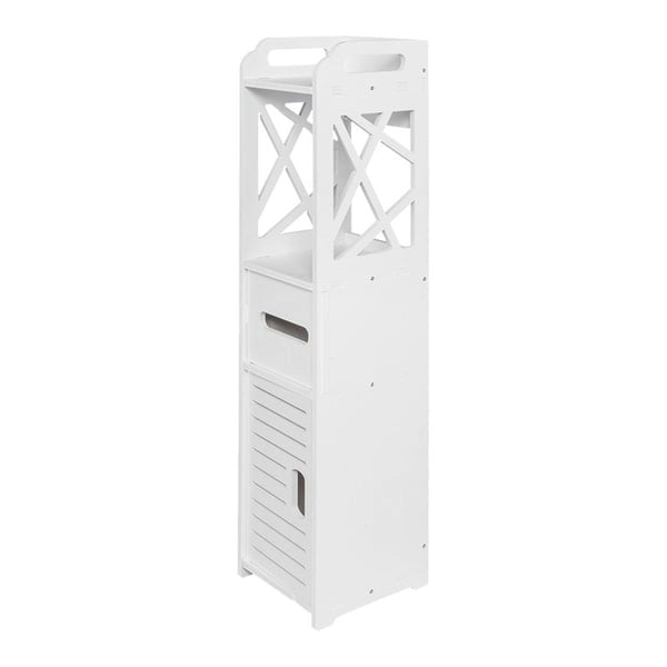 White 4-Tier Freestanding Bathroom Storage Cabinet with Decorative Doors