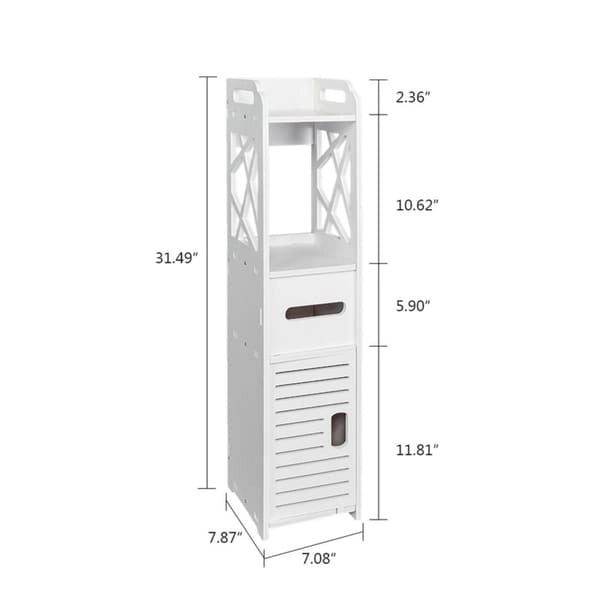 Meuble de rangement de salle de bain autoportant blanc à 4 niveaux avec portes décoratives
