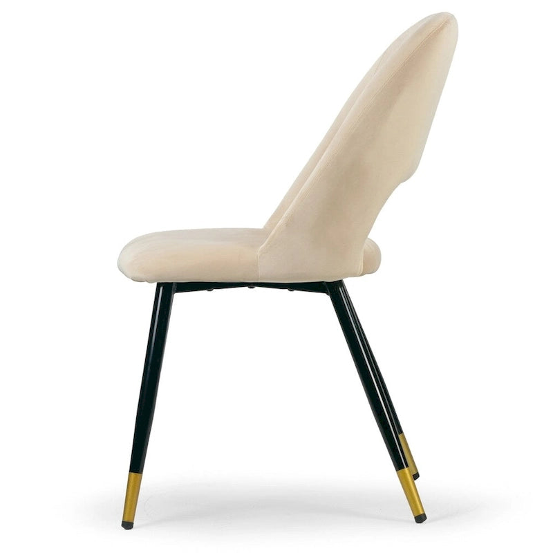 Beige Velvet Dining Chair with Open Back and Golden Accented Black Legs