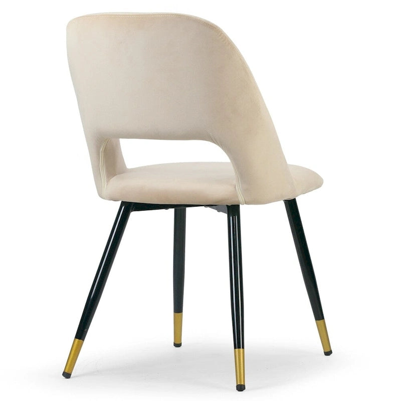 Beige Velvet Dining Chair with Open Back and Golden Accented Black Legs