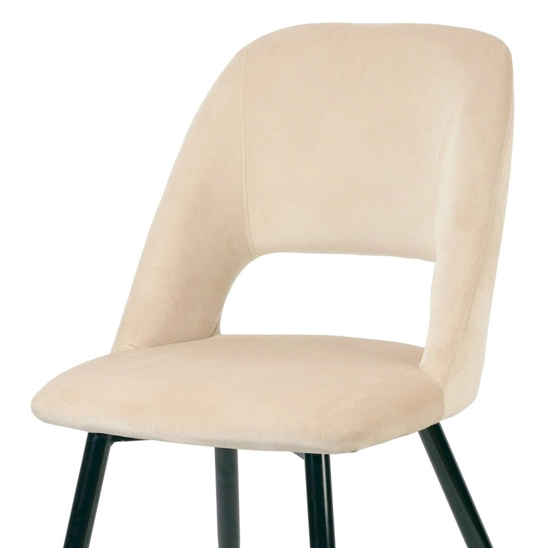 Beige Velvet Dining Chair with Open Back and Golden Accented Black Legs