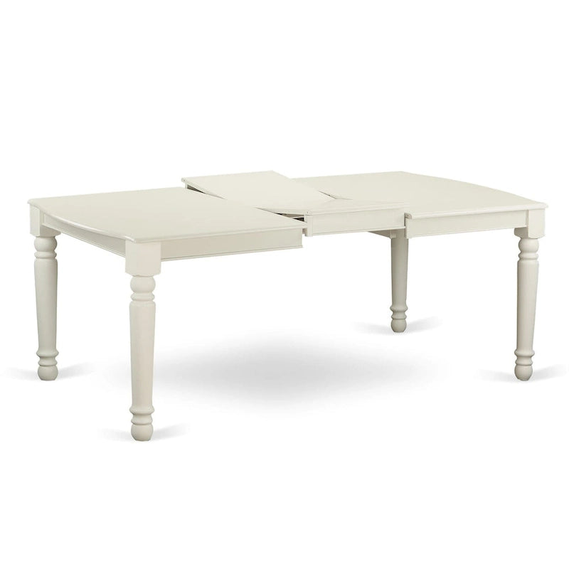 Linen White Wood Rectangular Dining Table with Butterfly Leaf Extension