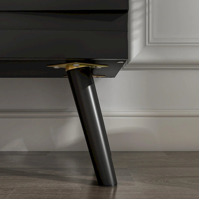 Black Embossed Wave Sideboard Cabinet with Tapered Solid Wood Legs