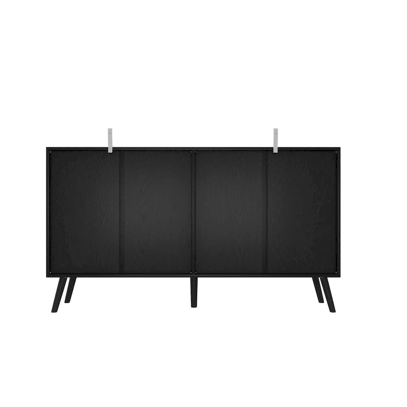 Black Embossed Wave Sideboard Cabinet with Tapered Solid Wood Legs