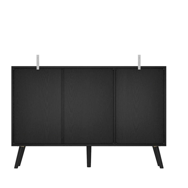 Black Embossed Wave Sideboard Cabinet with Tapered Solid Wood Legs