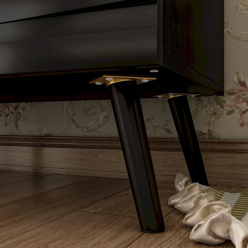 Black Embossed Wave Sideboard Cabinet with Tapered Solid Wood Legs