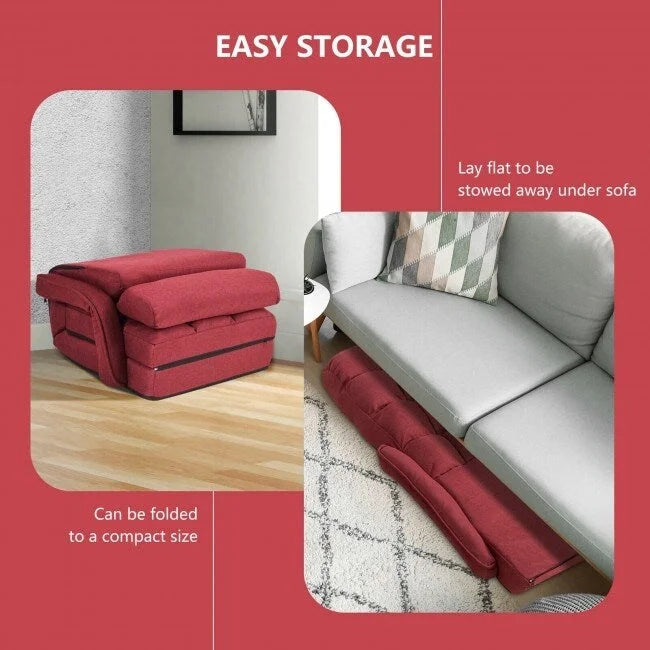 Fauteuil de sol pliable et réglable avec accoudoirs, coussin lombaire, rouge