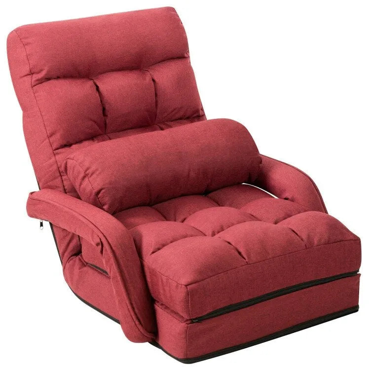 Fauteuil de sol pliable et réglable avec accoudoirs, coussin lombaire, rouge
