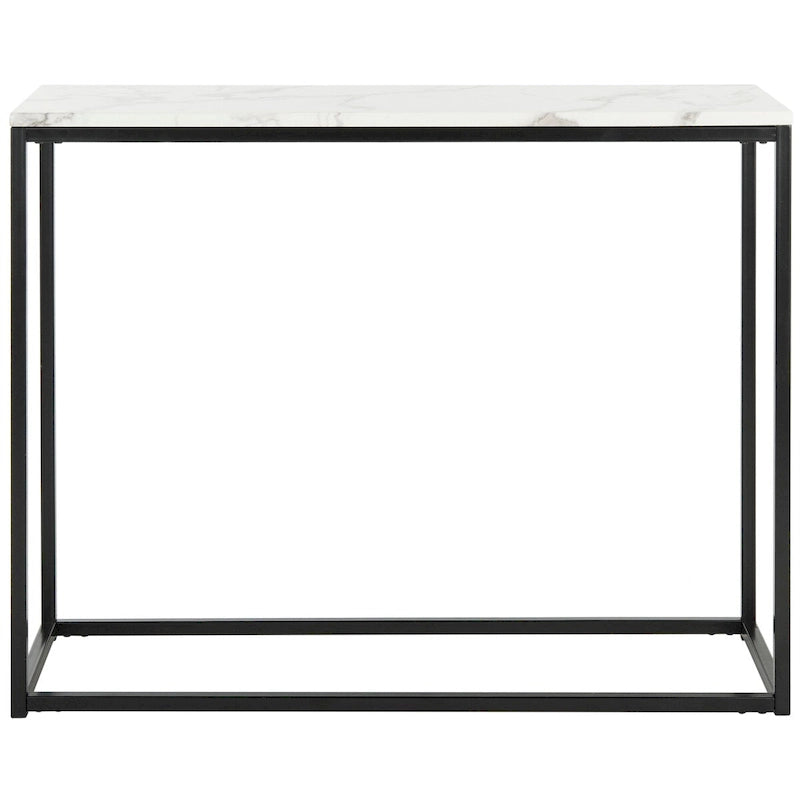 White Marble-Look Top Black Metal Frame Modern Slim Console Table
