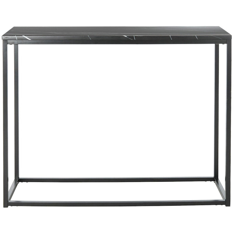 White Marble-Look Top Black Metal Frame Modern Slim Console Table