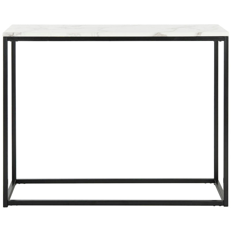 White Marble-Look Top Black Metal Frame Modern Slim Console Table