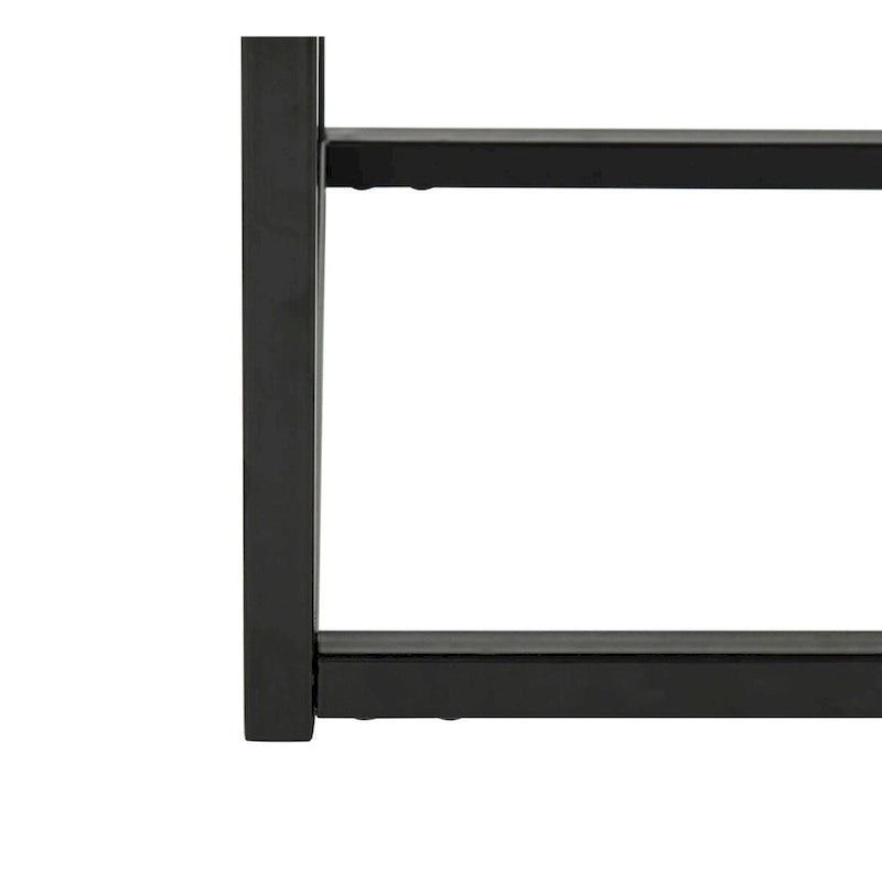 Console moderne mince avec plateau aspect marbre blanc et cadre en métal noir