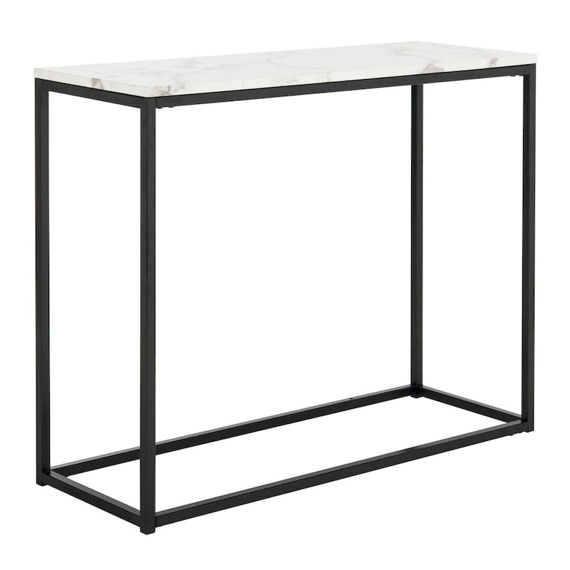White Marble-Look Top Black Metal Frame Modern Slim Console Table