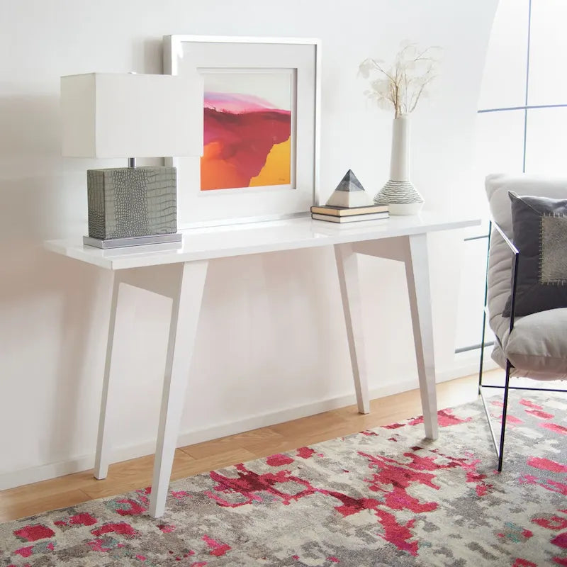 Modern Rustic Console Table with Splayed Legs White Oak Finish