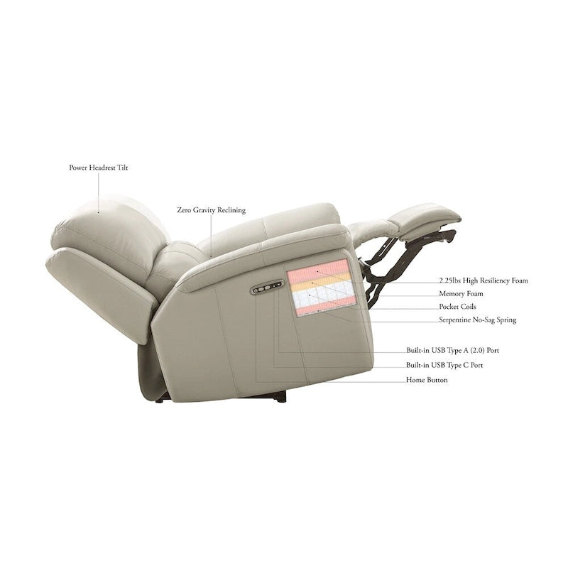 Fauteuil inclinable électrique zéro gravité en cuir pleine fleur marron avec têtière réglable