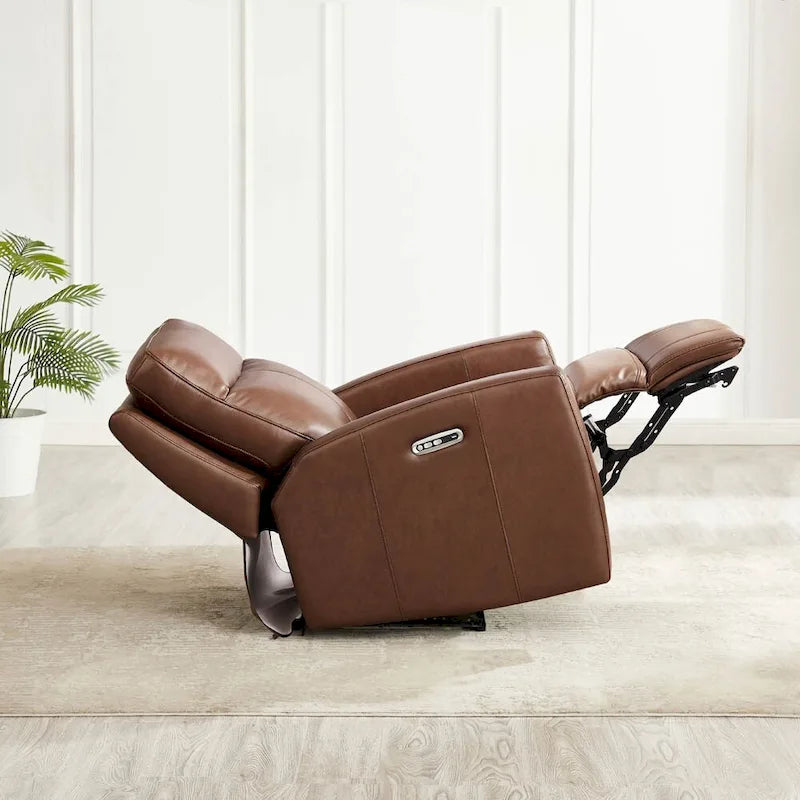 Brown Top Grain Leather Zero Gravity Power Recliner Chair with Adjustable Headrest