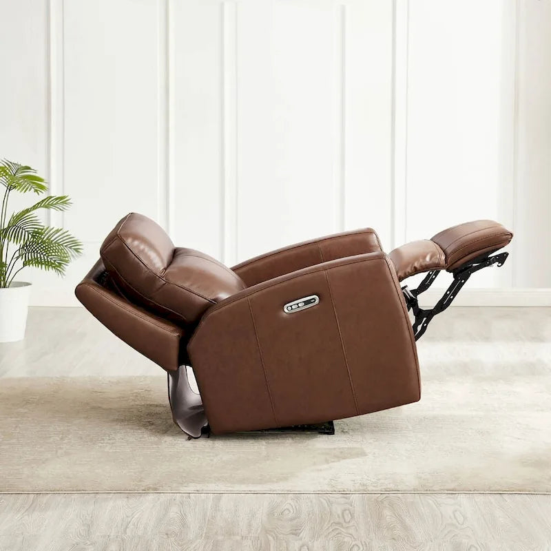 Brown Top Grain Leather Zero Gravity Power Recliner Chair with Adjustable Headrest
