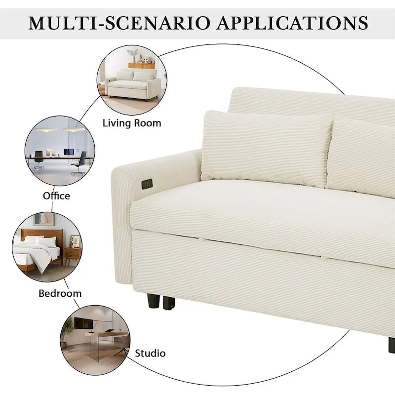 Sofa with Adjustable Reclining Backrest and USB Charging Armrest