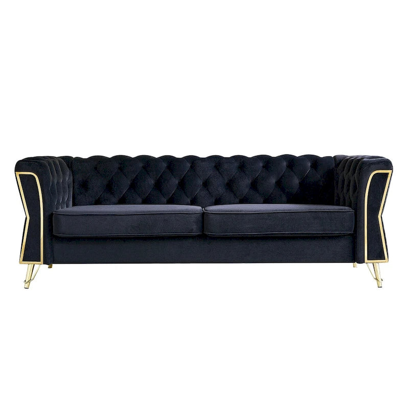 Tufted Velvet Chesterfield Sofa with Gold Metal Legs Orange