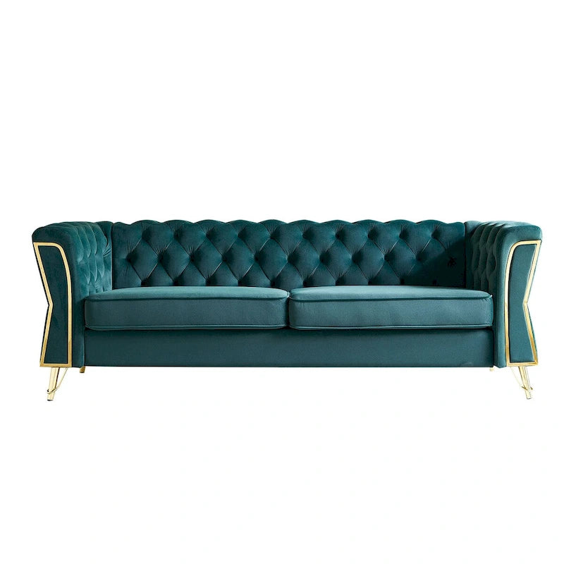 Tufted Velvet Chesterfield Sofa with Gold Metal Legs Orange