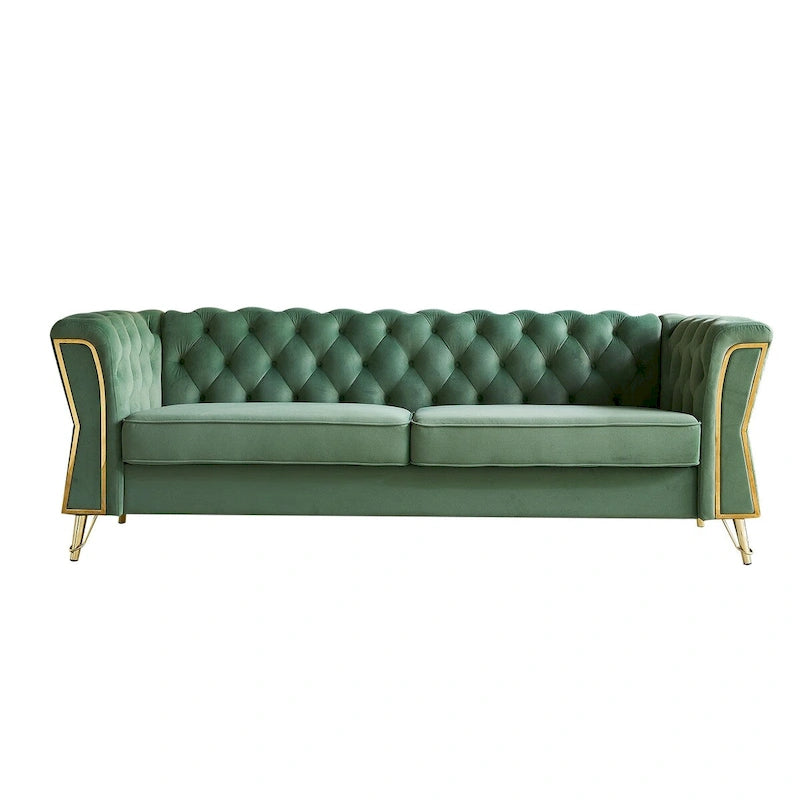 Tufted Velvet Chesterfield Sofa with Gold Metal Legs Orange